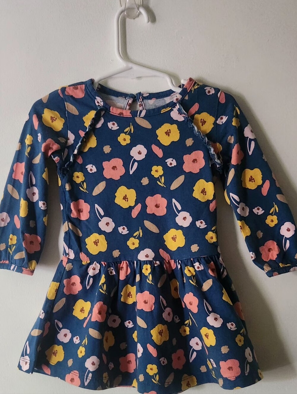 Carter's Navy Floral Ruffle-Skirt Long Sleeve Dress